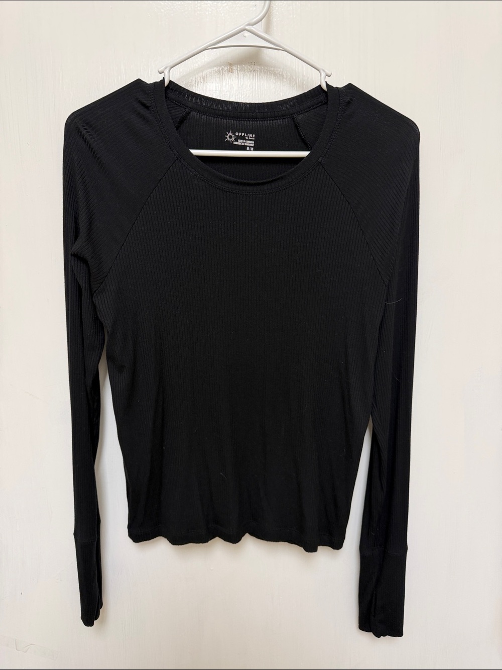 Offline Ribbed Long-Sleeve Crewneck Top - Black